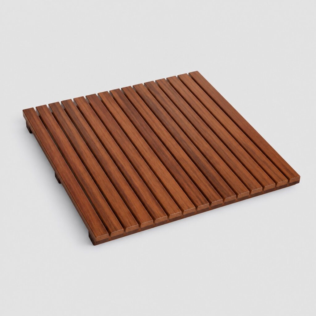 Grand caillebotis carré en bois brun de 100 × 100 cm sur fond clair