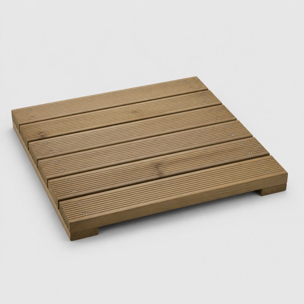Dalle en bois de 50 x 50 cm et 3 cm d'épaisseur sur fond gris clair