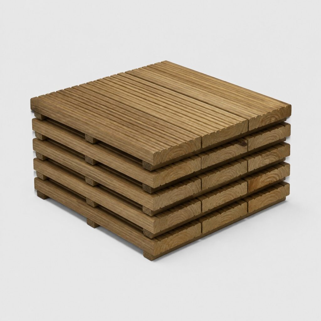 Lot de six dalles en bois de 50 x 50 cm sur fond gris clair