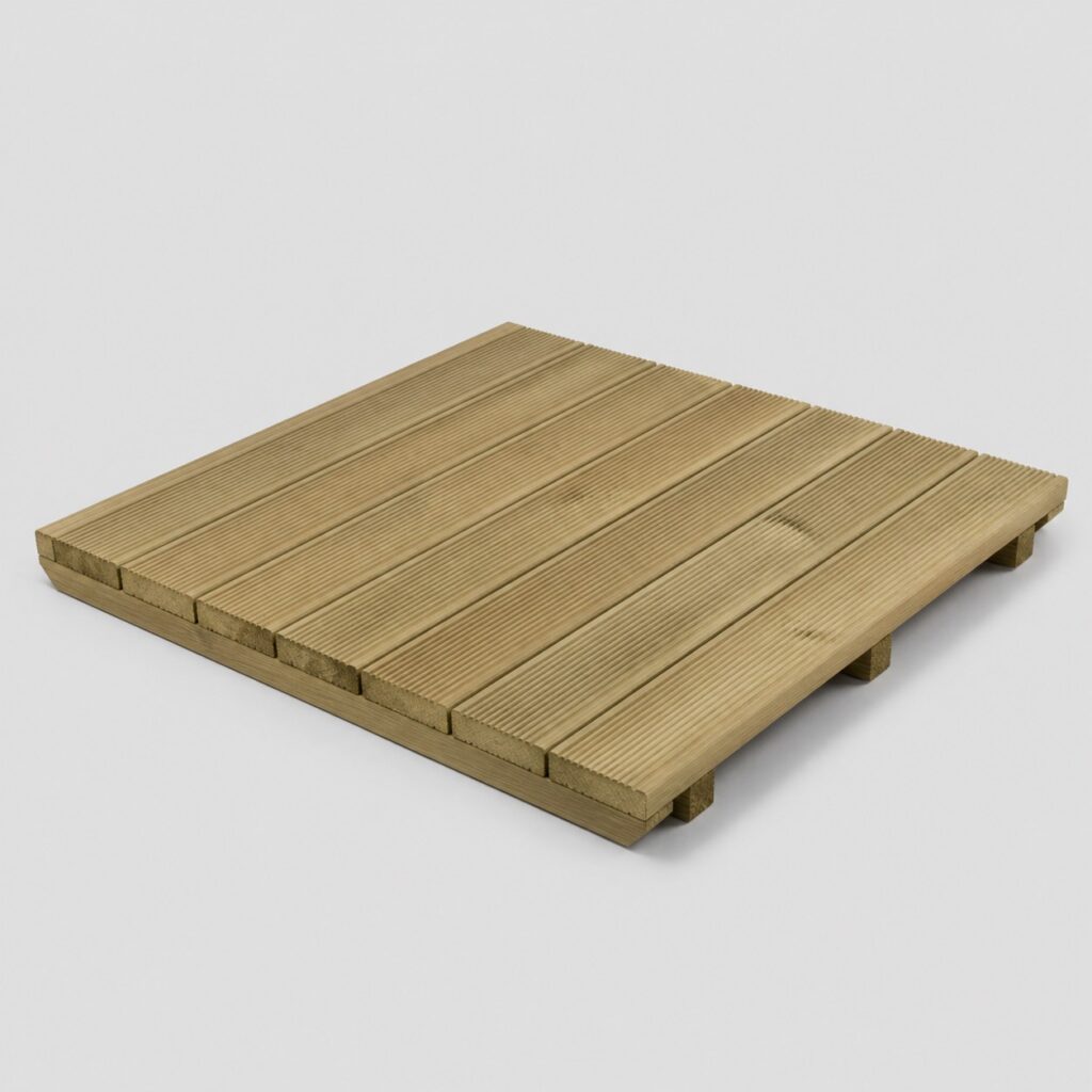 Dalle en bois de 100 x 100 cm en pin imprégné sur fond gris clair
