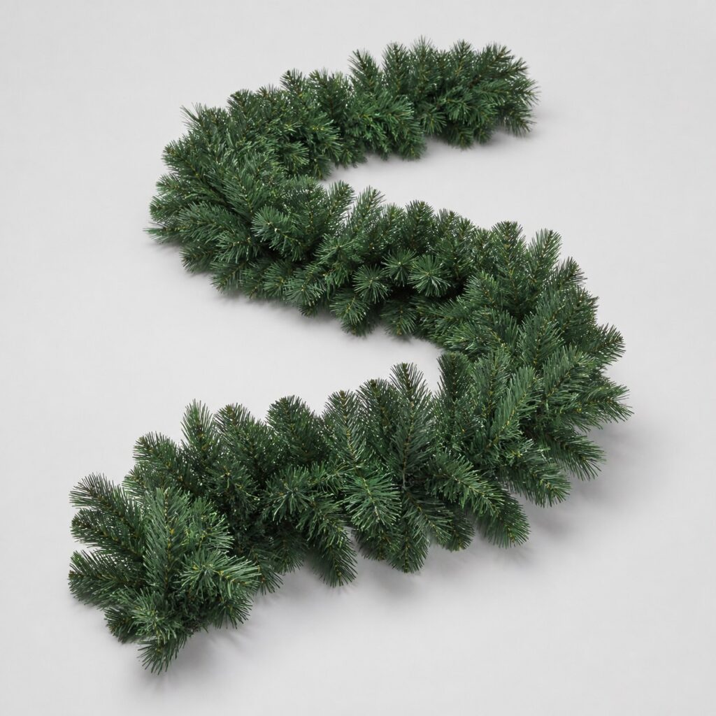 Boa de sapin artificiel dense vert de 270 cm sur fond gris clair