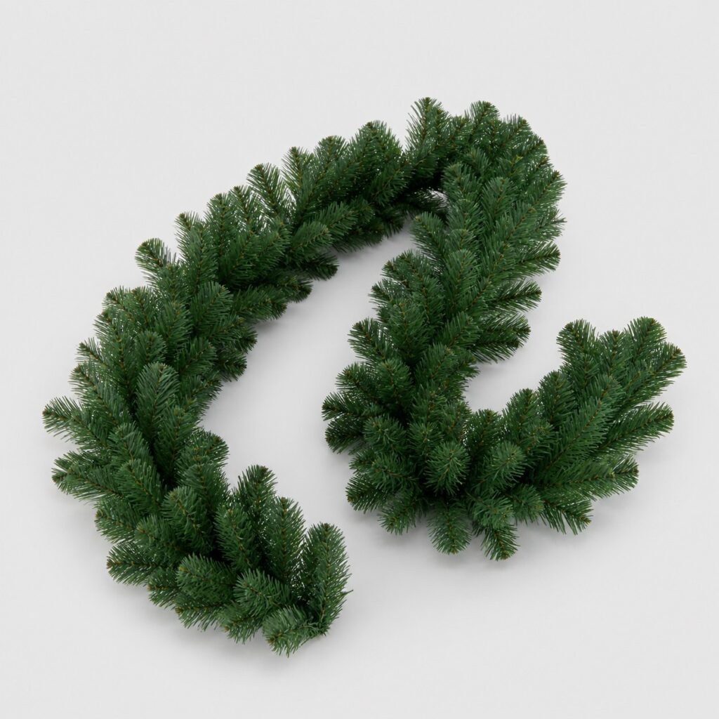 Boa de sapin artificiel d'extérieur vert de 270 cm sur fond gris clair