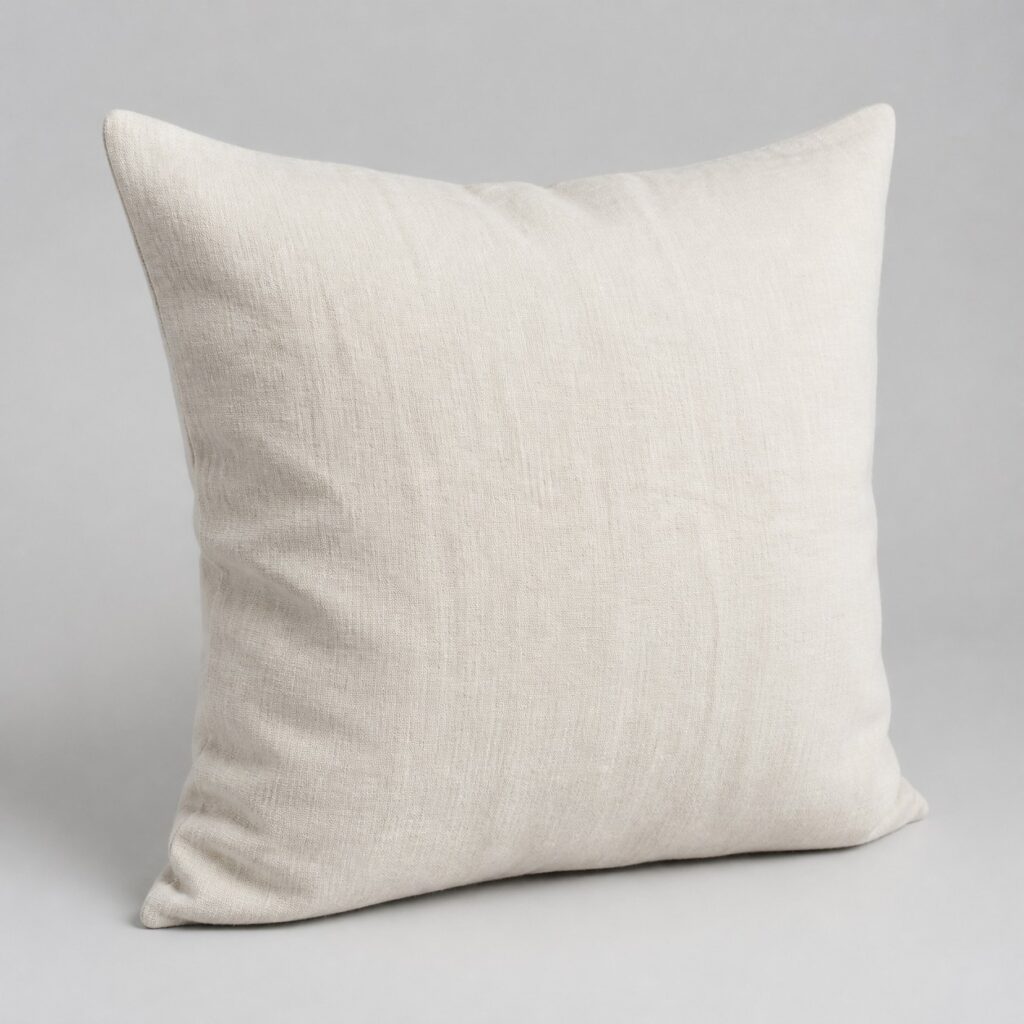 Housse de coussin 60x60 en lin lavé blanc cassé sur fond gris clair