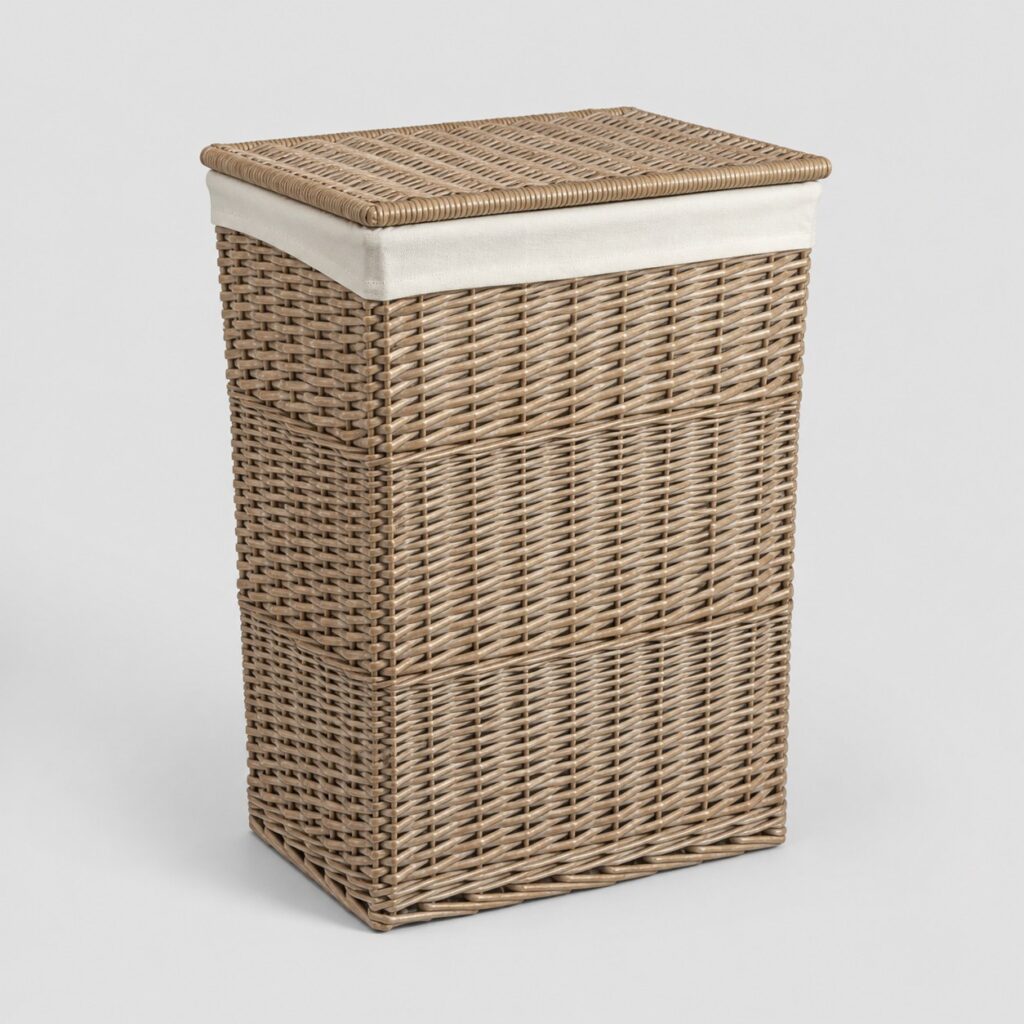 Panier à linge en osier naturel de 40 litres avec housse écrue sur fond gris clair