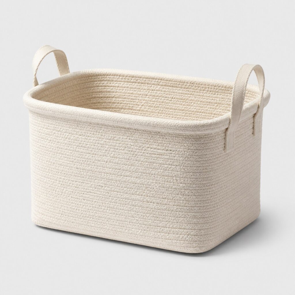 Panier souple en corde de coton écrue sur fond gris clair