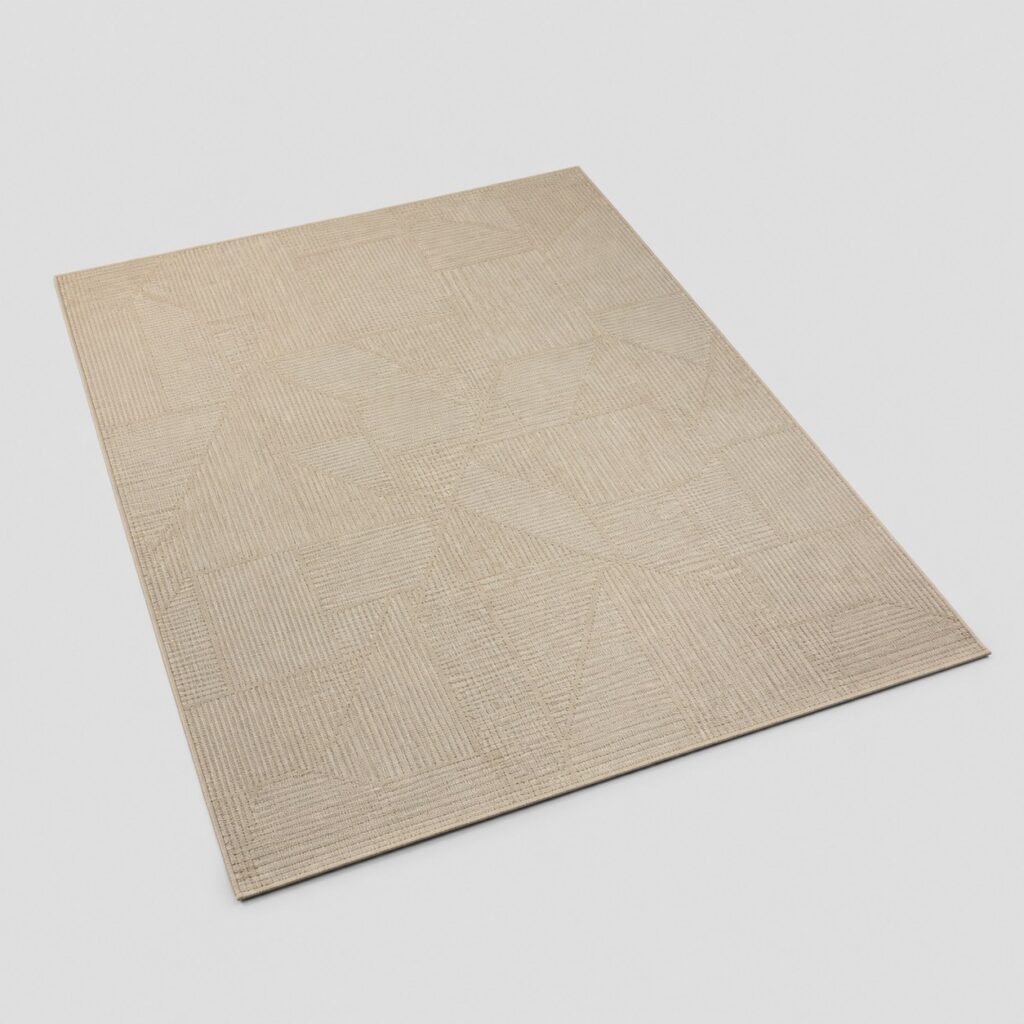 Grand tapis rectangulaire en polypropylène beige sable sur fond gris clair